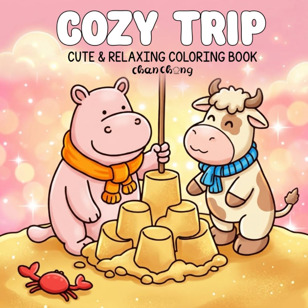 COZY TRIP: Coloring books for adults and teenagers featuring adorable characters, super cute animals, and simple designs to help relax and relieve stress.