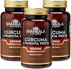 Combo 3x Cúrcuma com Pimenta Preta, 650mg, 60 Cápsulas com Vitamina C, Suplemento Alimentar - Shambala