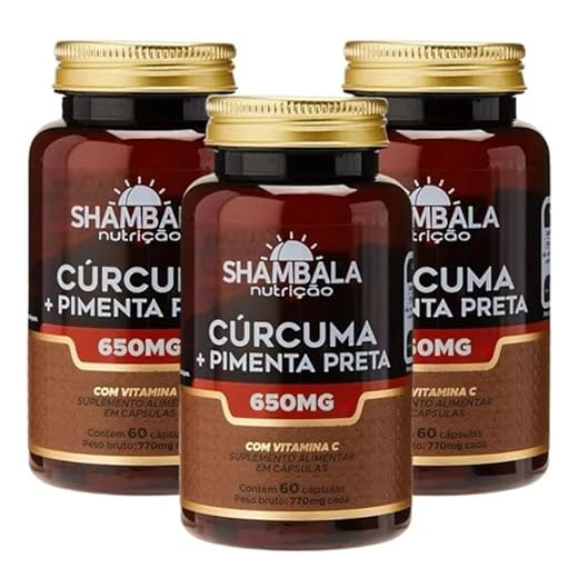 Combo 3x Cúrcuma com Pimenta Preta, 650mg, 60 Cápsulas com Vitamina C, Suplemento Alimentar - Shambala