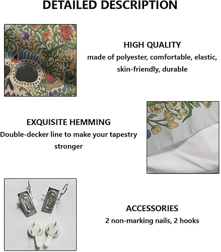 Miniatura 5 de Tapiz para colgar en la pared, diseño de calavera con diseño floral, decoración de pared para dormitorio universitario, dormitorio universitario