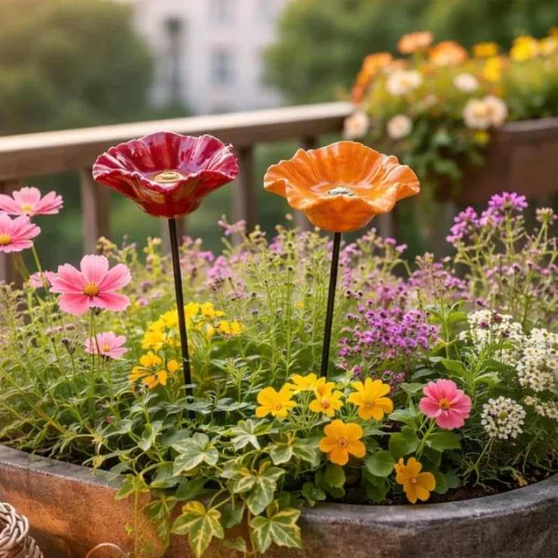 Gartenort Bienentränke Keramik Handgefertigt | Wetterfeste Insektentränke für Bienen, Schmetterlinge & Vögel | Blütenform Gartendeko | Frostsicher & Nachhaltig