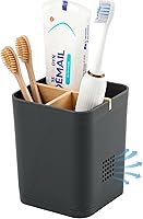 Vista 7 de Soporte para cepillo de dientes eléctrico de 3 ranuras con divisores de bambú para baños, organizador de cepillo de dientes y pasta de dientes