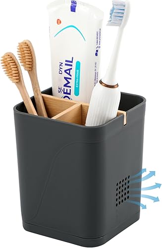 Soporte eléctrico para cepillos de dientes con 3 ranuras para cepillos de dientes con separadores de bambú para baños, organizador de cepillos de