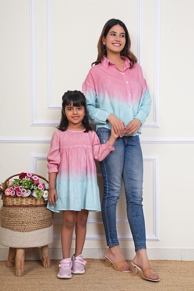 Image of Maaesa Women & Girls Mother Daughter Matching Shirt Combo || Rayon Tie-Dyed Shirt || Full Sleeve || Casual Wear || Family Twinning Outfit