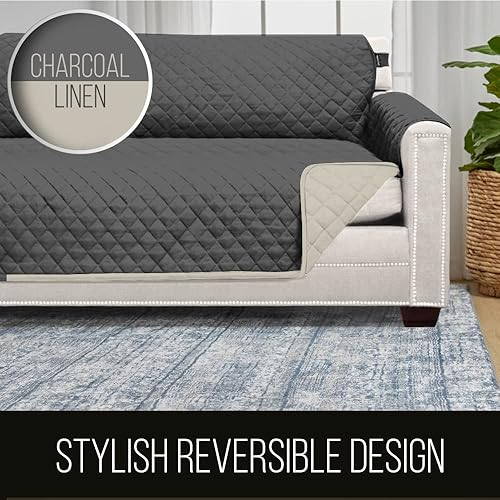 Vista 261 de Sofa Shield Funda de sofá con correa, reversible, resistente a las manchas y al desgarro, funda acolchada de microfibra, lavables, asiento de 78