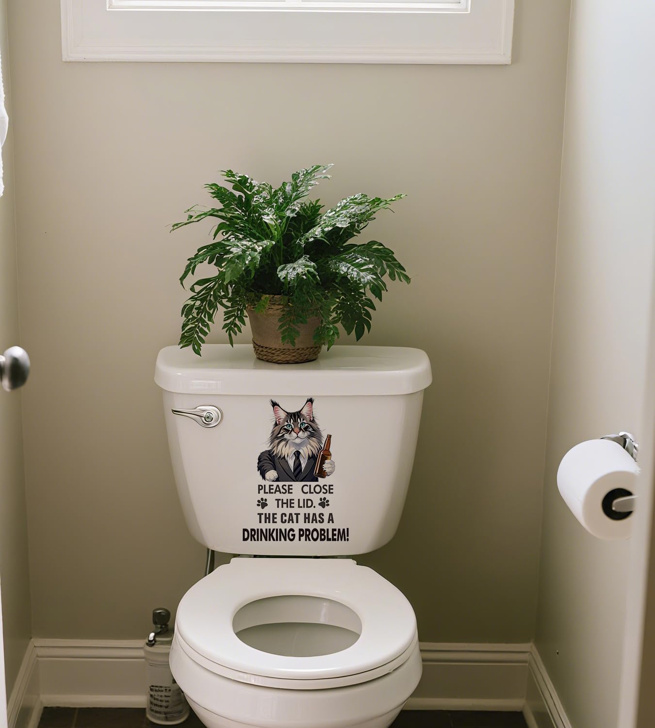 Cat Toilet Lid Decal, Funny Maine Coon Quote Bathroom Sticker Vinyl