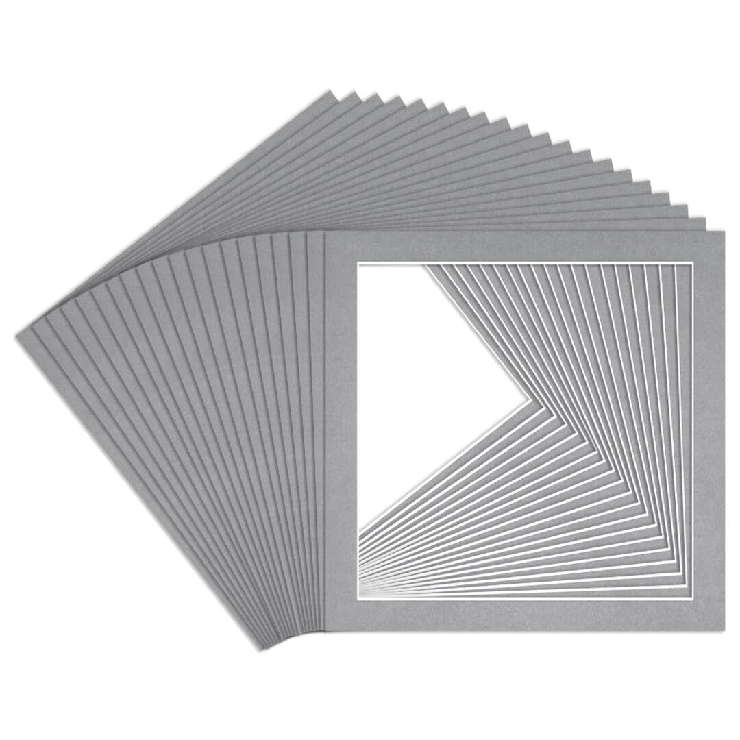 Procut Global 12x12" Silver Picture Mounts to Fit 10x10" Aperture - Precision Cut Cardboard Photo Mount - Ideal for Frames, Prints, Artwork & Certificates - Sizes & Colours Available - 20 Pack