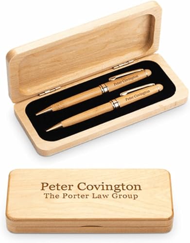 Executive Gift Shoppe Elegance Collection - Juego de lápices y bolígrafos grabados con láser de madera de arce Executive Gift Shoppe