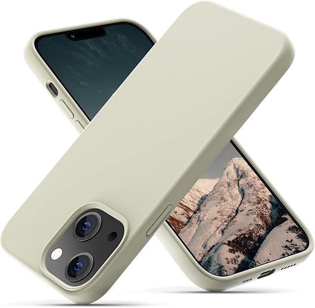 OIIAEE Silicone Case Designed for iPhone 13 Case, Ultra Slim Shockproof Protective Liquid Silicone Phone Case with Soft Anti-Scratch Microfiber Lining, 6.1 inch, Stone