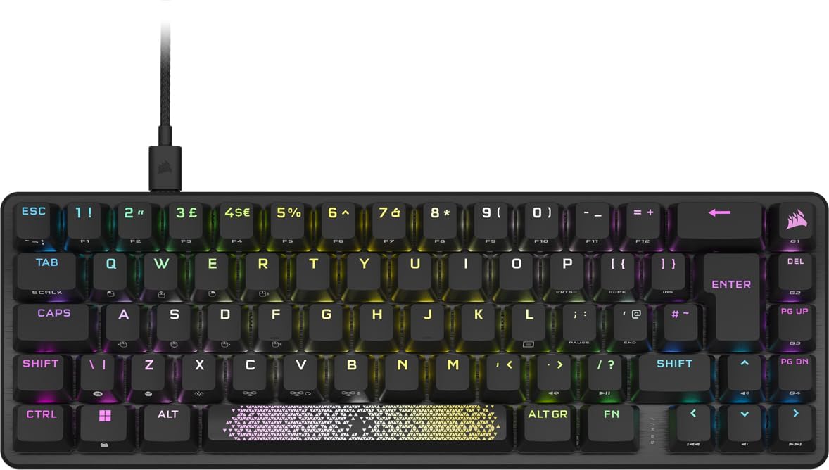 CORSAIR K65 PRO MINI RGB 65% tastiera da gioco ottica-meccanica cablata – OPX Linear Switch – PBT Double-Shot Keycaps – iCUE Compatible – PC, PS5, PS4, Xbox – QWERTY UK – Nero