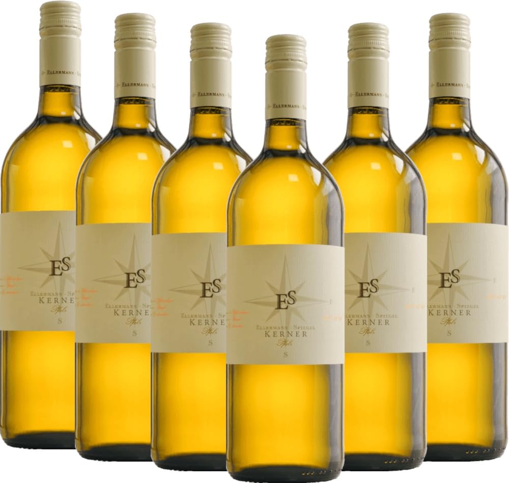 Kerner feinherb 1,0 l - Ellermann-Spiegel Weißwein 6 x 0,75l VINELLO - 6er - Weinpaket inkl. kostenlosem VINELLO.weinausgießer