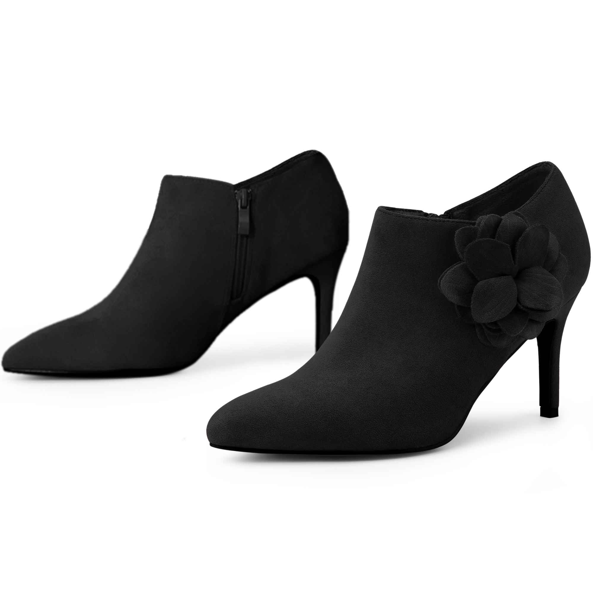 Perphy Flower Pointed Toe Stiletto Heels Ankle Booties for Women