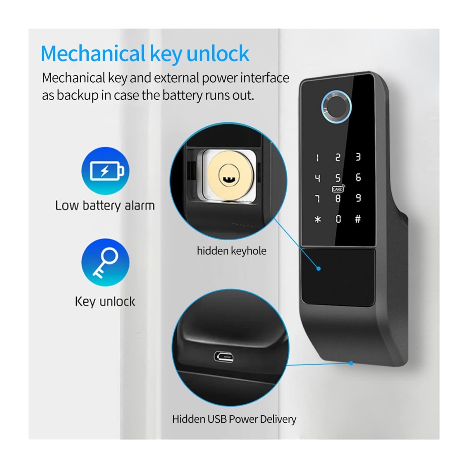 Smart lock, fingerprint lock. Waterproof Outdoor Fingerprint Smart Door Lock Bluetooth Remote Digital IC Card TTLock AppTuya Wifi Electronic Rim Lock For Home (Color : Double tuya)