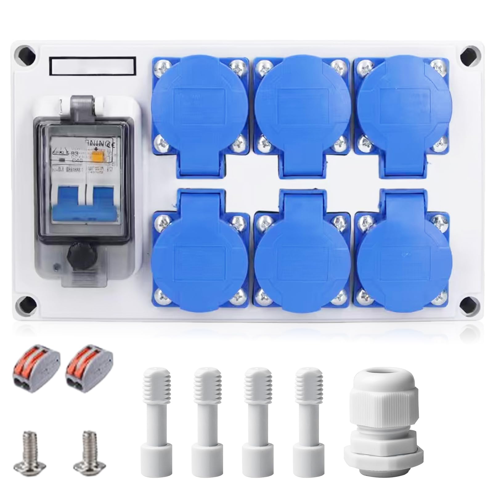 Quadro elettrico da cantiere, distributore di prese 6x Schuko 230V, 16A, distributore di corrente a parete con interruttore FI 63A 1P+N, IP54, scatole di distribuzione a parete per interni/esterni