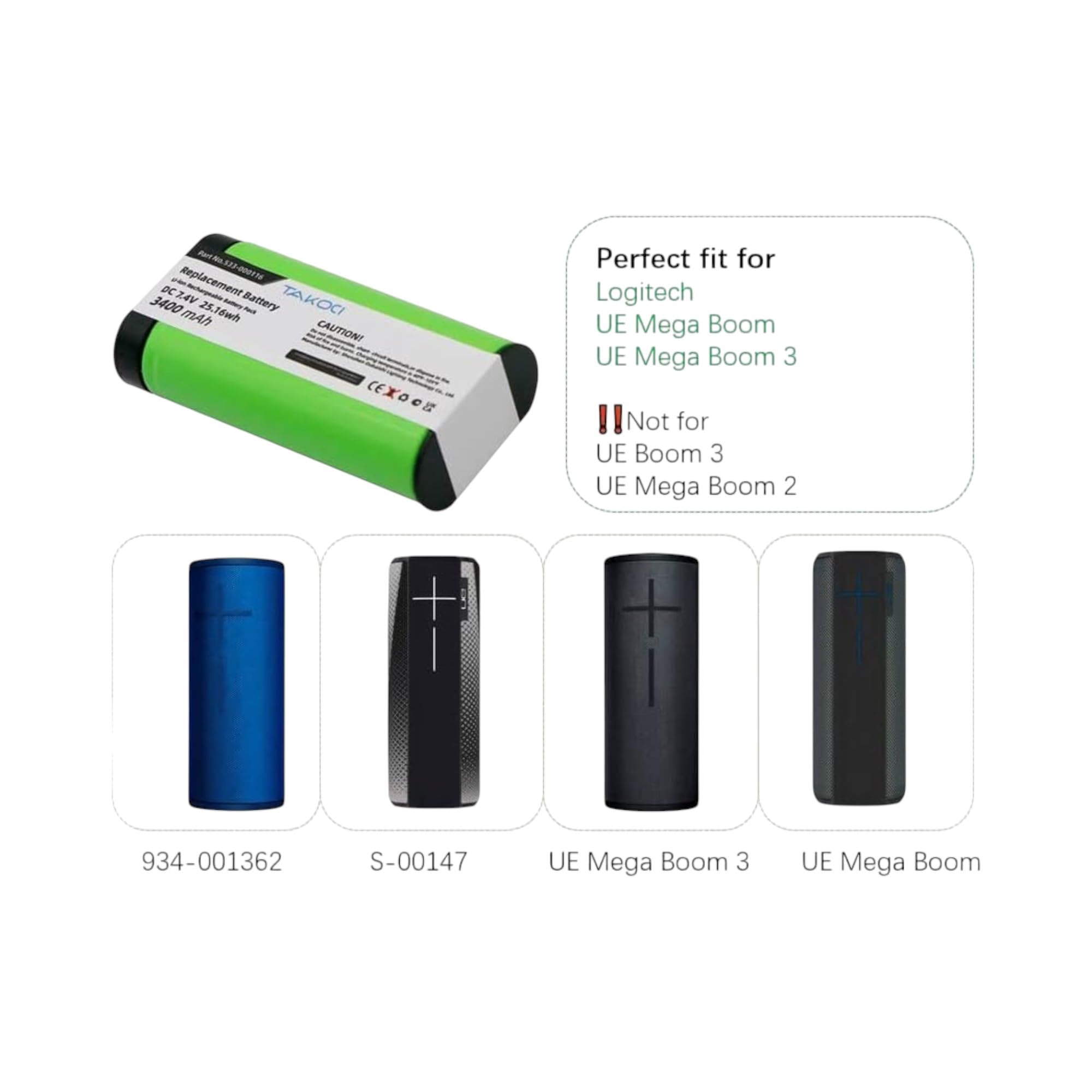 TAWUZUOR Replacement Battery Compatible with S-00147, UE MegaBoom 7.4V/3400mAh