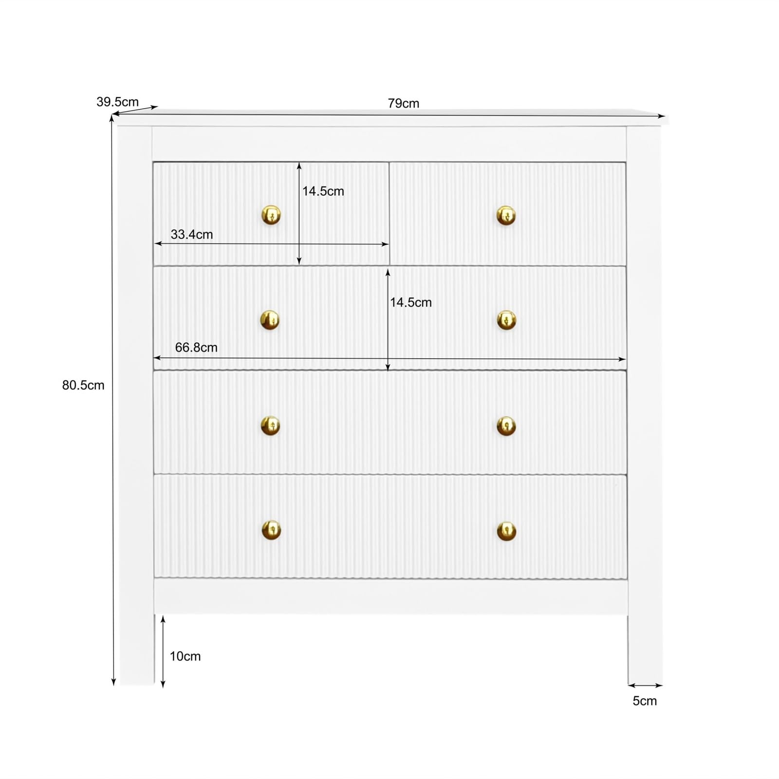 Commode Blanche 5 Tiroirs HOMCOM - Meuble Rangement Chambre Bureau Entrée - 74x40x91 Cm