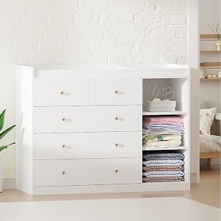 Diaper Changing Station Baby Nursery Dresser Changing Table with 5 Drawers