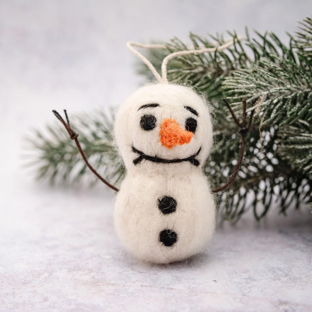 Arthur Cameron White – Handcrafted Felt Snowman – Charming Small Christmas Tree Decorations And Whimsical Xmas Window Decorations