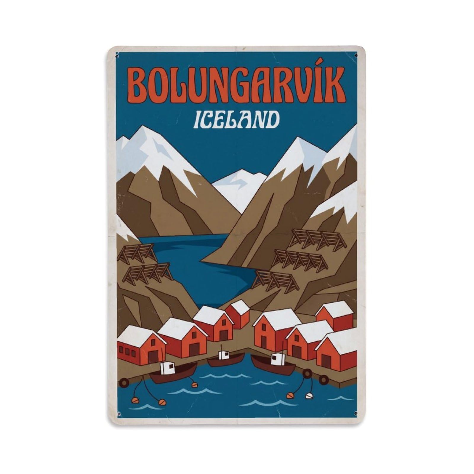 Vintage Travel Bolungarvik Iceland Village Metal Tin Sign