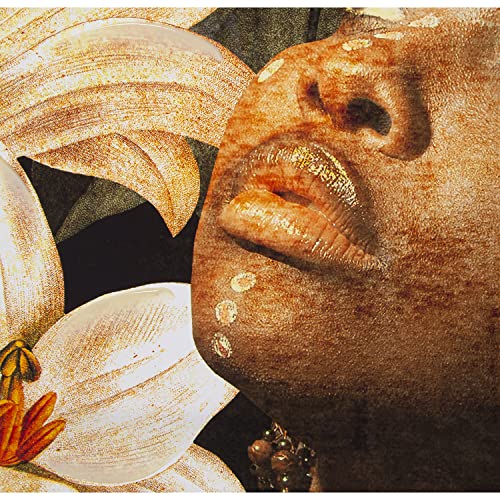 Tableau femme et fleurs cadre doré 100x140 cm rectangular DRW