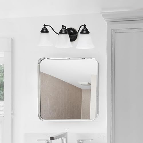 Miniatura 4 de Simple Designs VT1023-BLK 19.25 pulgadas clásicas 3 luces de metal y mármol esmerilado blanco con forma de campana de vidrio con forma de campana,
