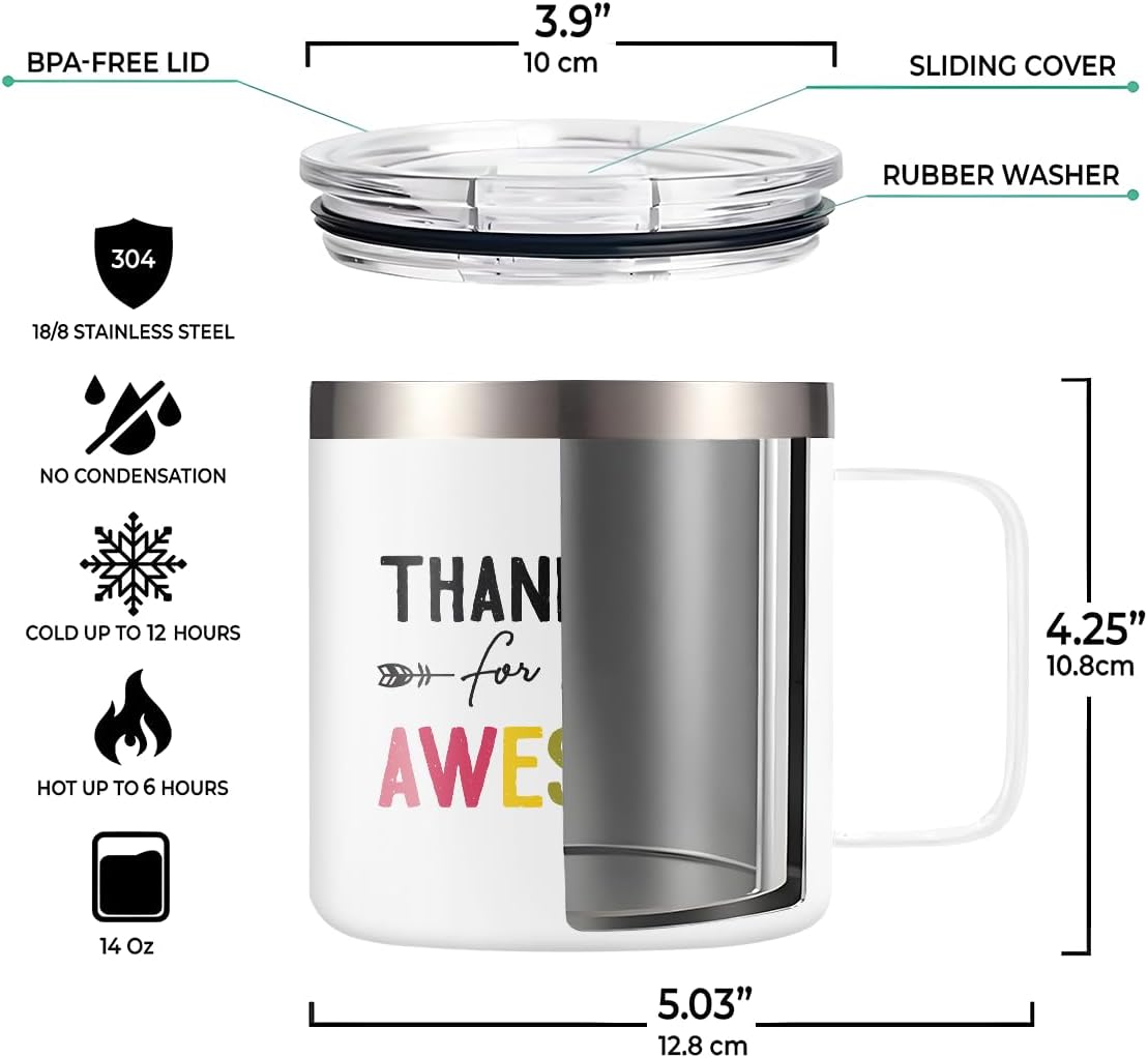 SANDJEST Inspirational Gifts for Women Thanks for Being Awesome Tumbler 14oz Insulated Coffee Mug with Handle Thank You Gift for Women Men Coworker Colleague Boss Friends Gift for Birthday Christmas - Image 4