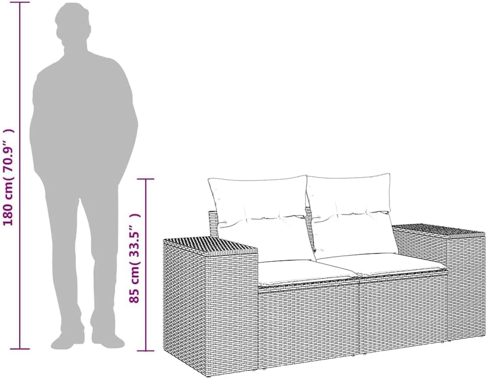 Modern 2-Seater Outdoor Loveseat Sofa Black Poly Rattan with Cream Cushions for Patio Garden Balcony