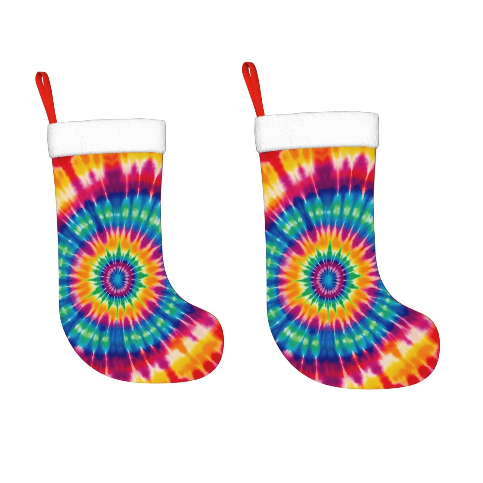KLOPH 2 Pack 18 Inches Christmas Stockings Personalized Tie Dye Pattern Xmas Stocking Hanging Decoration Fireplace Stocking for Holiday Xmas Tree Christmas Fireplace Decor Gifts
