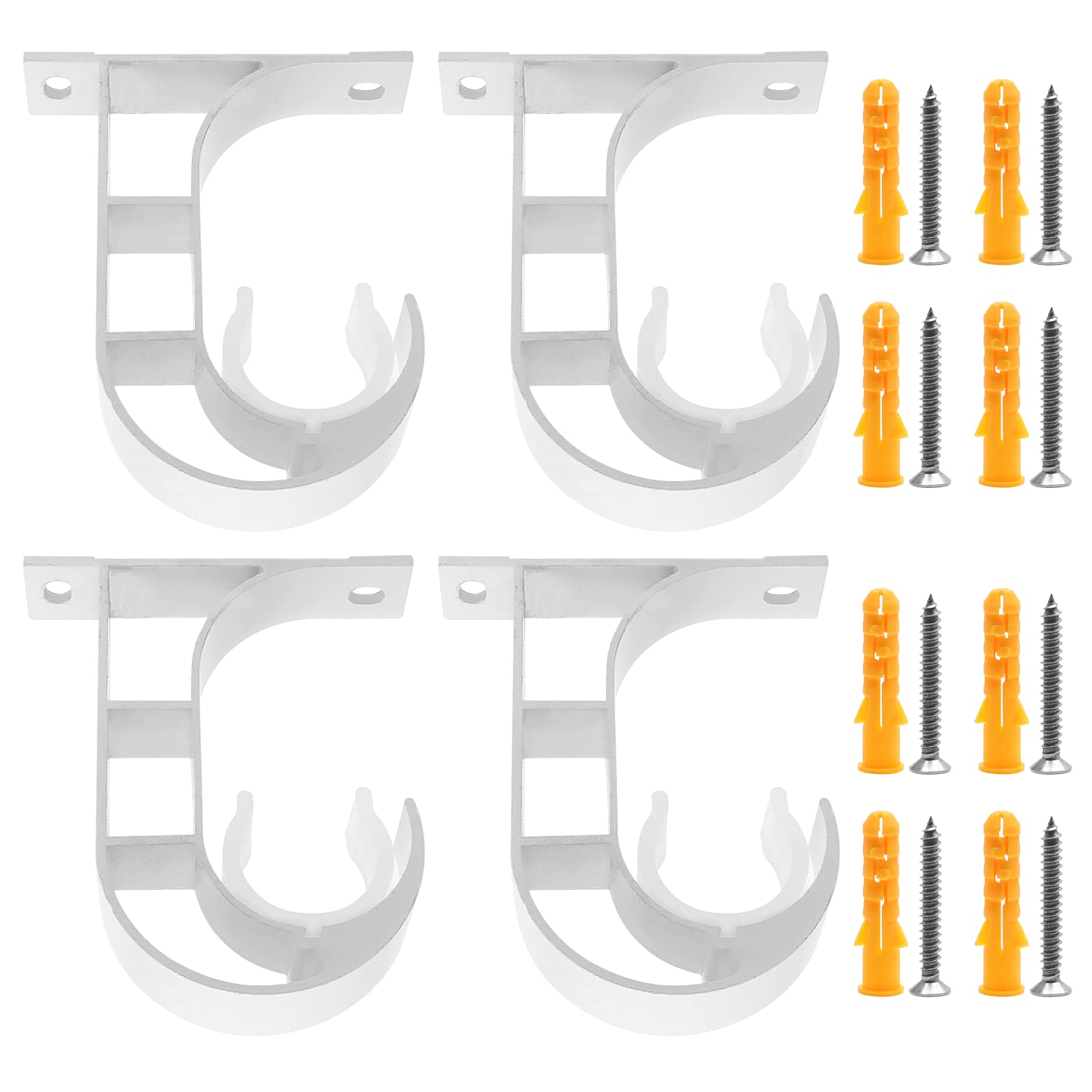 Rierdge 4 Pcs Sturdy Single Curtain Brackets, Ceiling Mount Curtain Holder for 1 Inch Rod, Heavy Duty with Plastic Buckle, Aluminum Alloy (Ivory)