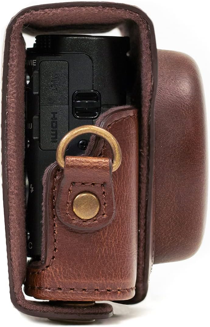MegaGear MG284 Ever Ready Leather Camera Case Compatible with Sony Cyber-Shot DSC-RX100 VII, DSC-RX100 VI, DSC-RX100 V, DSC-RX100 IV, DSC-RX100 III - Dark Brown