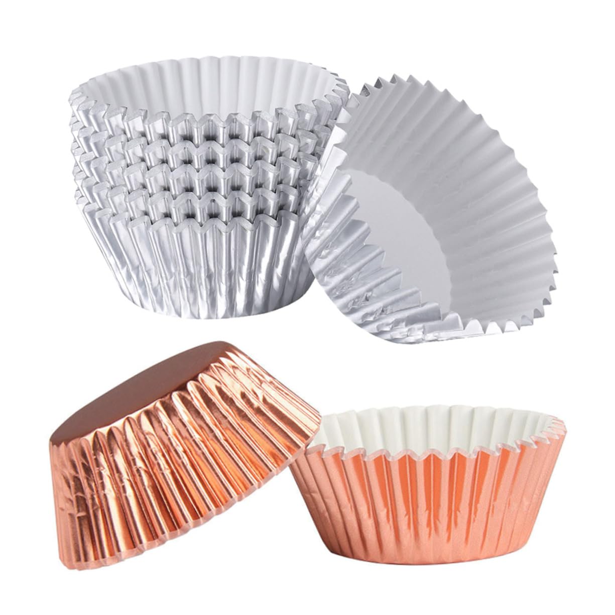 Cabilock 3 Series Copa Para Pasteles Y Postres Metálico Grueso Color Plata Y Rosa Revestimientos Resistentes Para Muffins Y Cupcakes Para Fiestas Y Celebraciones 200 Piezas*3