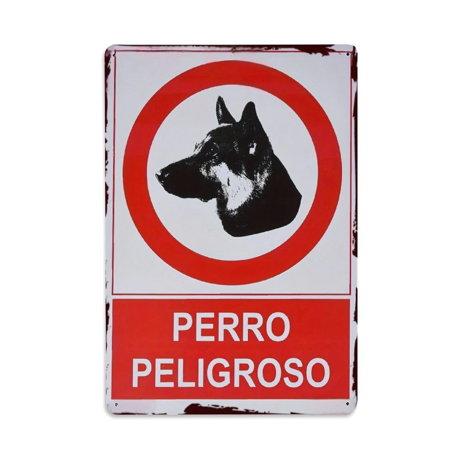 Spanish Perro Peligroso Beware of Dog Sign Vintage Aluminium Metal Sign, Retro Wall Decor for Home, Bar, Garage & Farmhouse 30x20cm