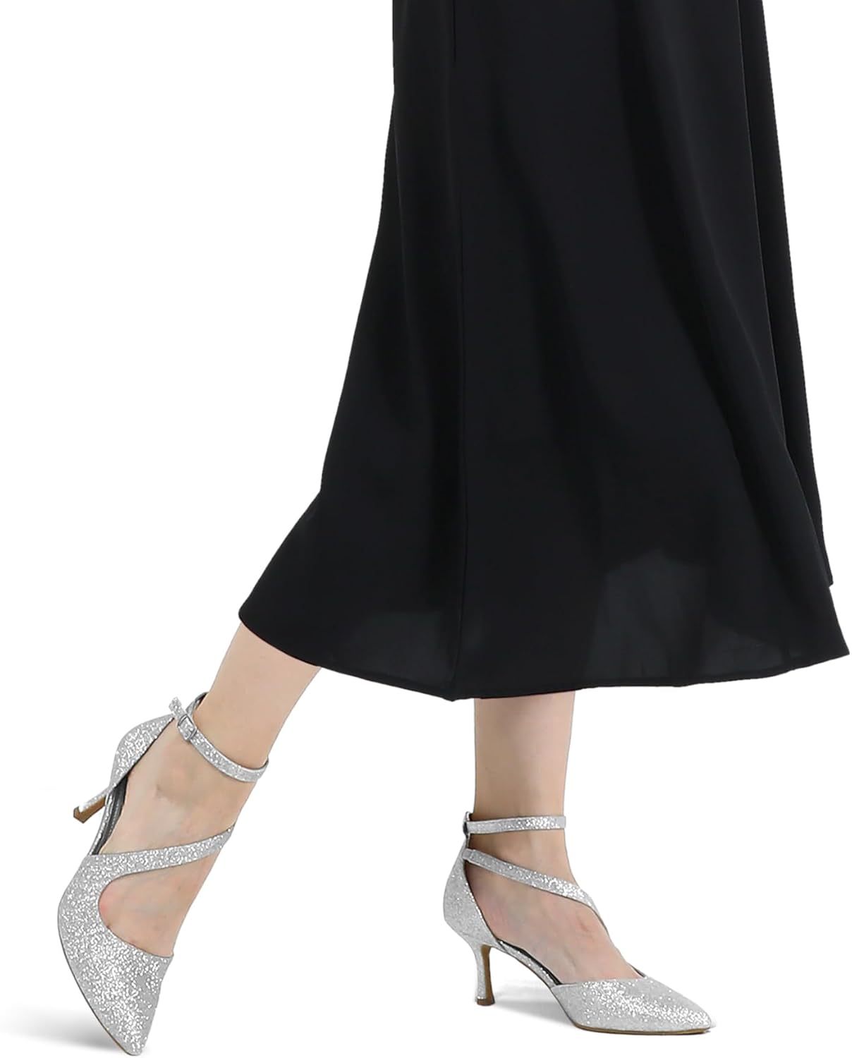 mysoft Women's Pumps Pointed Toe Stiletto Ankle Strap Closed Toe Low Heel Wedding Party Dress Shoes - Image 2