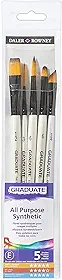DALER ROWNEY Graduate, Conjunto de 5 Pincéis, Aquarela Técnicas Umidas, Cabo Curto