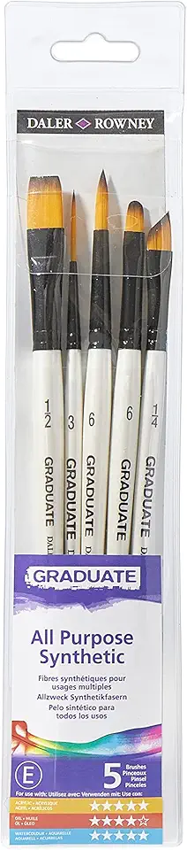 DALER ROWNEY Graduate, Conjunto de 5 Pincéis, Aquarela Técnicas Umidas, Cabo Curto