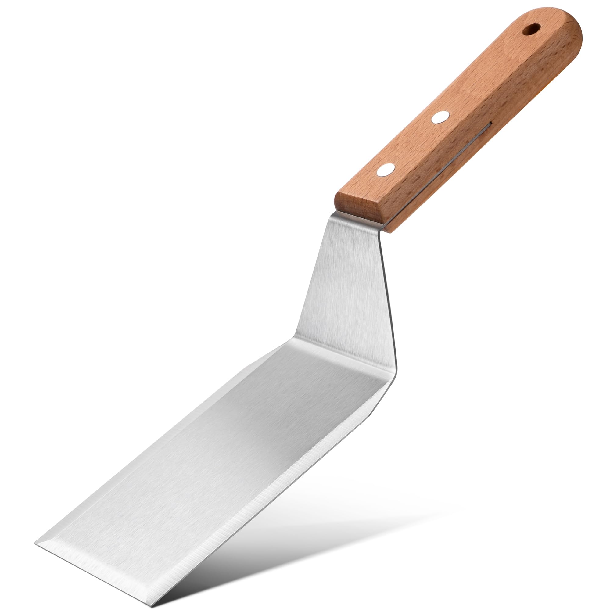 Spatule en inox avec manche en bois, 11 x 2.7 in, spatule métallique pour cuisine, crêpes, plancha, pizza, et grillades, Spatule