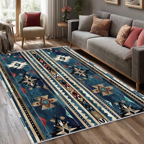 Tapis amérindien lavable et antidérapant à poils courts rustique - 4