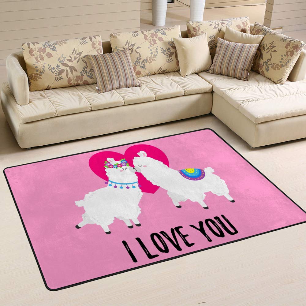 Tapis rose romantique motif lama grand tapis de salon lavable et durable