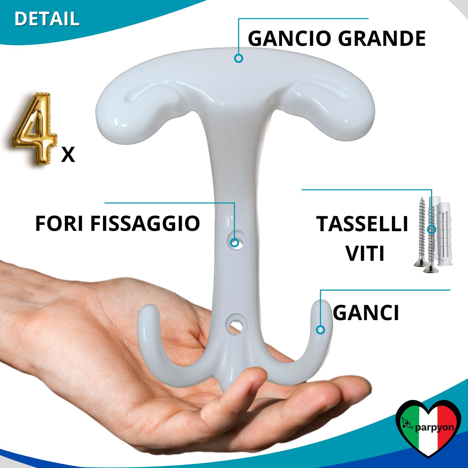 4 Ganci Da Parete A Doppio Rebbio In Lega Di Zinco Argento - Porta Chiavi E Asciugamani Con Viti Per Ingresso E Bagno