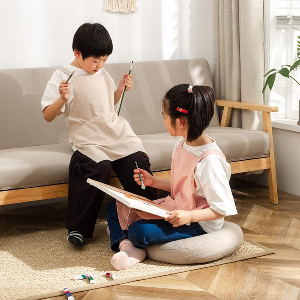 Kids Cotton Cross Back Aprons Children Chef Pure Child Apron with 2 Pockets for Baking Painting Cooking - Image 3