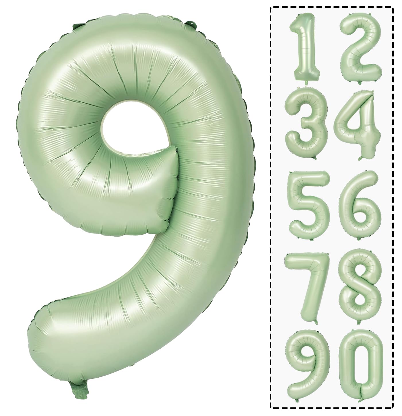 Number 9 Balloon 40 Inch Sage Green Number Balloon Foil Mylar Balloon for Boys Girls 9th 90th Birthday Wedding Anniversary Jungle Party Decoration