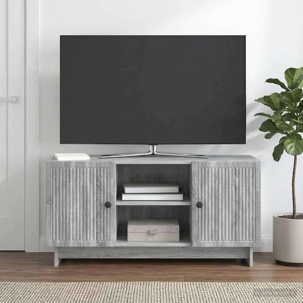 Hothingwell TV-Bank, 102 x 34,5 x 50 cm, Sonoma, Grau, Ingenieurholz | Verstellbare Regale, Türen mit Scharnieren 90 °, Griffe aus Metall, einfache Reinigung mit feuchtem Tuch