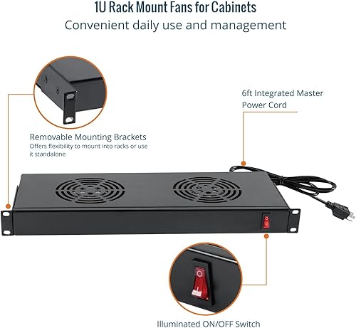 Miniatura 4 de Tecmojo Rack Gabinete Montado Servidor 1U 2 Unidad de Ventilador Sistema de Enfriamiento Flujo de Aire de Escape para Refrigeración AV, Cine en