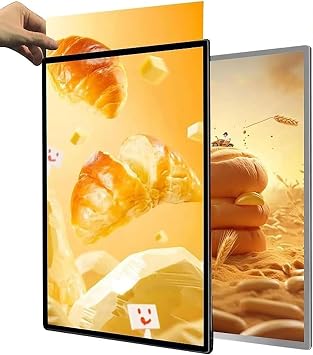 LED Advertising Light Box, Ultra Slim Frame Poster Display, Illuminated Wall Ceiling Mounted Bracket Backlit Menu Board, Plug-in Advertising Frame Display,Illuminated Poster Holder for ShopsSilver,80