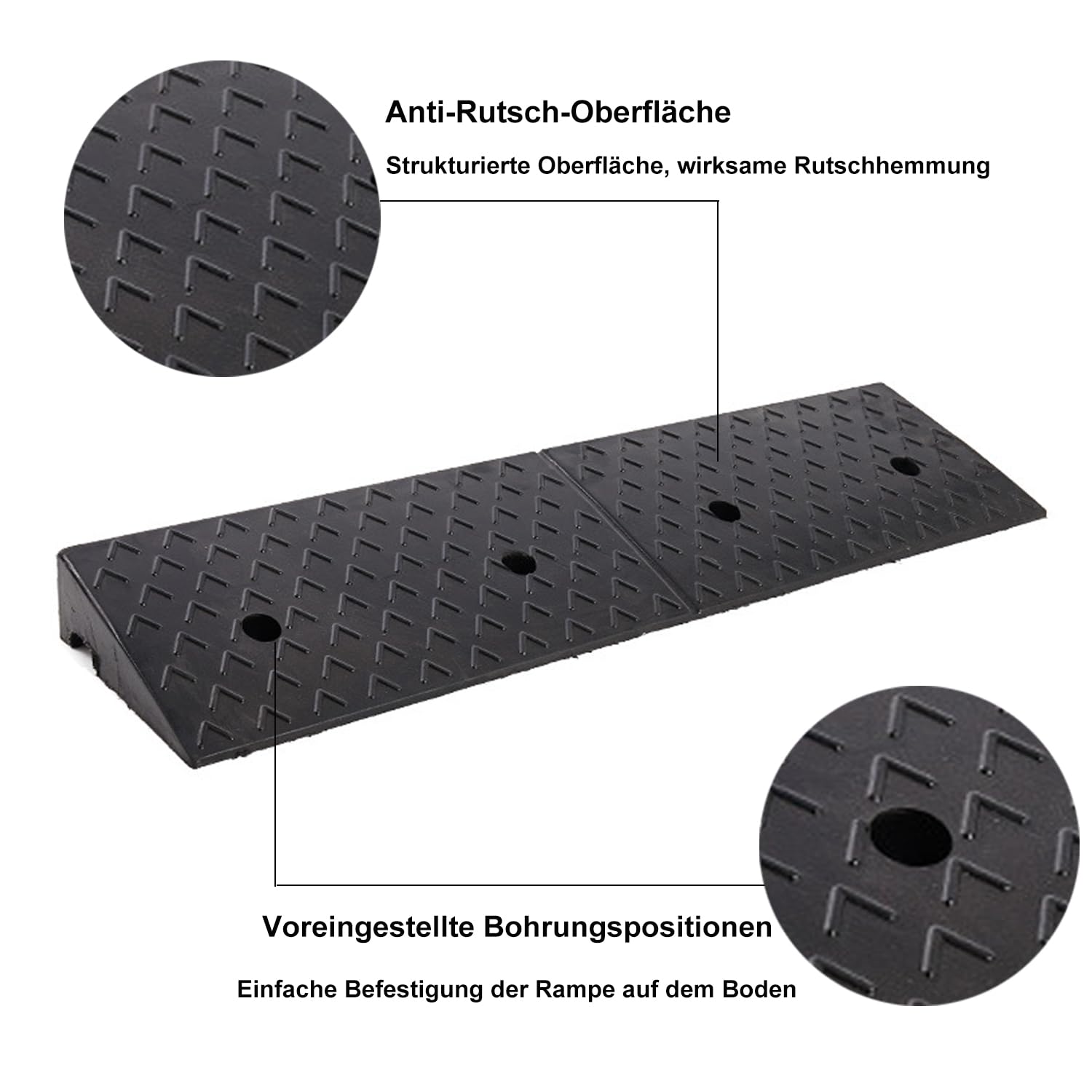 Rampa de goma para bordillos de 5 cm, rampa de umbral de puerta, rampa de acceso 100 x 25 x 5 cm, rampa para coche o moto, silla de ruedas, rampa de goma con kit de fijación