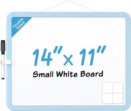 Miniatura 9 de Pizarra blanca pequeña de doble cara, mini pizarra blanca colgante de 14 x 11 pulgadas, pizarra blanca de borrado en seco con un marcador negro de