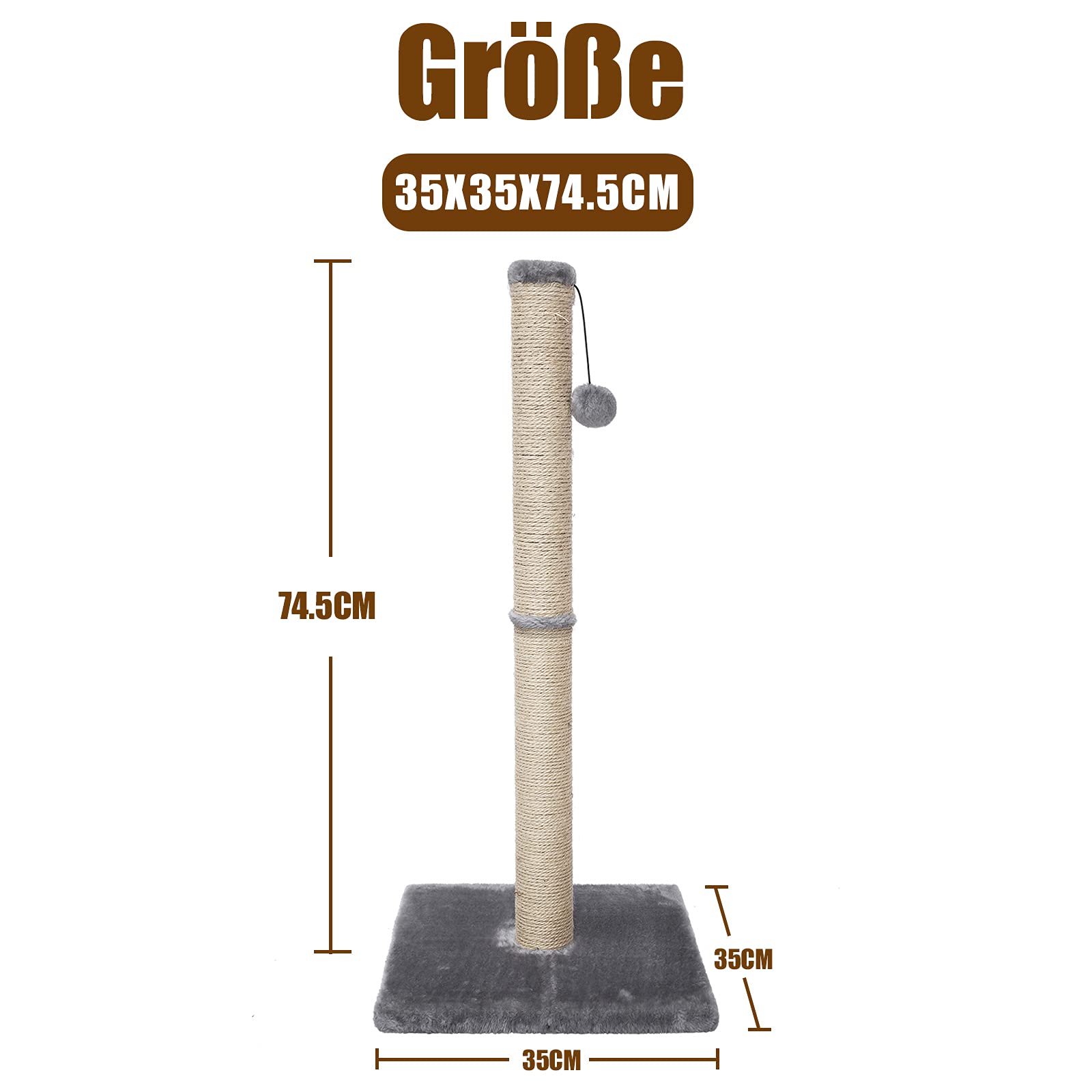 Poils bebe Rascador para gatos grandes, 74,5 cm, árboles rascadores y torres con cuerda de sisal, muebles para gatos y gatos medianos para jugar con bola colgante.