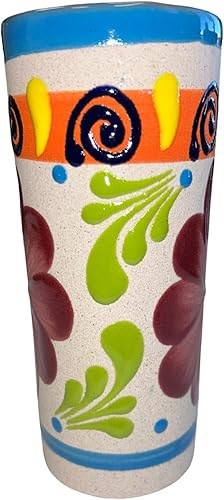 Miniatura 2 de Mi Pueblo 4 tazas de arcilla mexicana, diseño de flores, tazas de fiesta de arcilla, vasos mexicanos de barro (hechos en México) (grandes) (15 onzas)