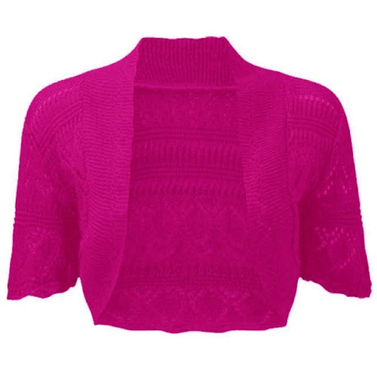 THREADWEAR Ladies Bolero Shrug Crochet Knitted Cardigan Women's Top Short Sleeve Cardigan Fuchsia