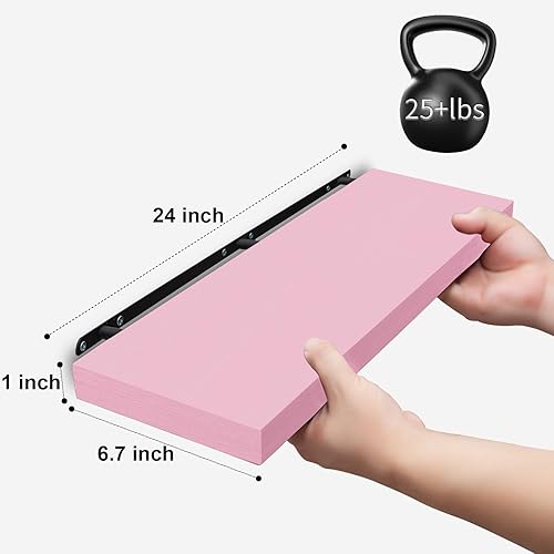 Miniatura 3 de SAUMONIERES Estantes flotantes de pared de 24 pulgadas para dormitorio, baño, montaje en pared, estante de madera maciza, decoración de